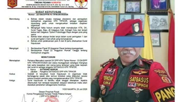 DPP LSM KPK TIPIKOR Resmi Pecat Sutrisno Warok, Ketua Umum Tegaskan Tak Ada Toleransi bagi Pelanggaran Berat AD/ART