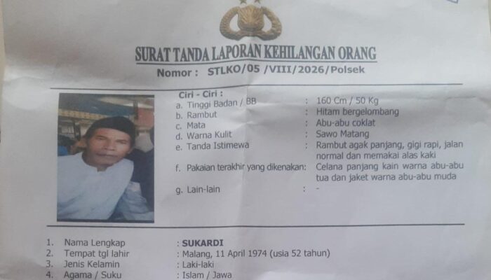 Pria Asal Ampeldento Hilang Sejak 20 Agustus, Keluarga Lapor ke Polsek Pakis