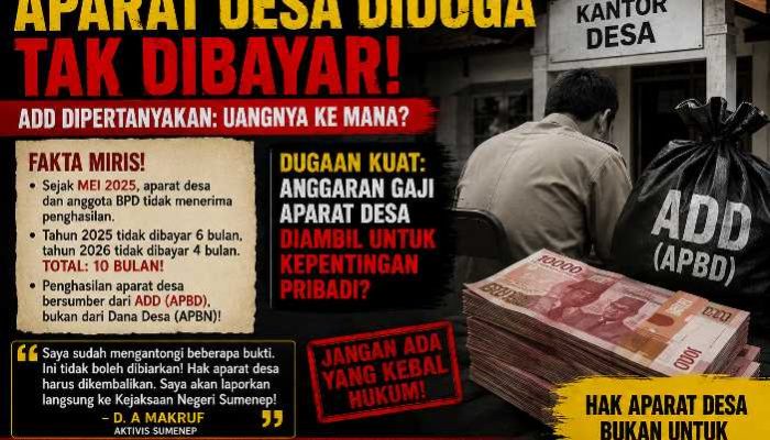 10 Bulan Hak Aparat Desa Tertahan, Dugaan Penyalahgunaan ADD Mencuat: Kejari Sumenep Diminta Turun Tangan